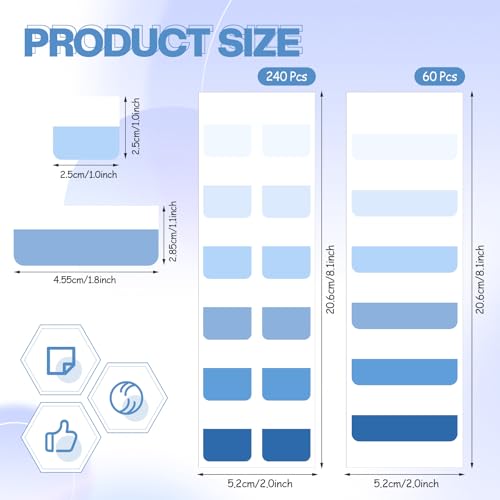 300 Pcs Sticky Index Book Tabs Bible Tabs Gradient Repositionable Page Tab Labels for Notebooks File Classification(Blue) - color: Blue