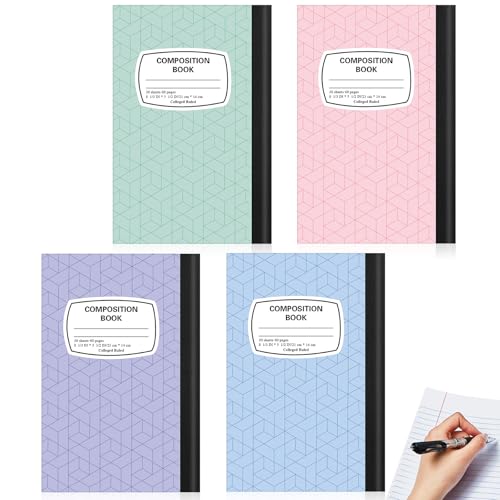 Gersoniel 4 Pack Left Handed College Ruled Notebooks, Pastel Color Composition Notebooks 8.3" x 5.8", Aesthetic Writing Notebook for School Students, Smooth Paper Journaling Set - color: Light Colors