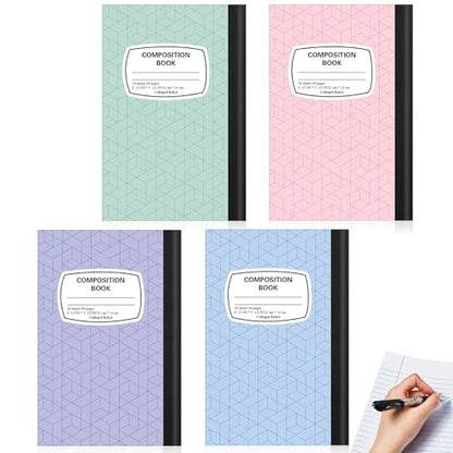 Gersoniel 4 Pack Left Handed College Ruled Notebooks, Pastel Color Composition Notebooks 8.3" x 5.8", Aesthetic Writing Notebook for School Students, Smooth Paper Journaling Set - color: Light Colors
