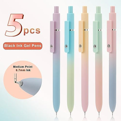 Gel Pens, 5Pcs Smooth Writing Medium Point 0.7mm Pens for Journaling, Black Ink Cute Stationary Office Desk Accessories, Aesthetic School Office Supplies for Women (5Pcs Gradient-Black Ink) - color: 5Pcs Gradient-Black Ink