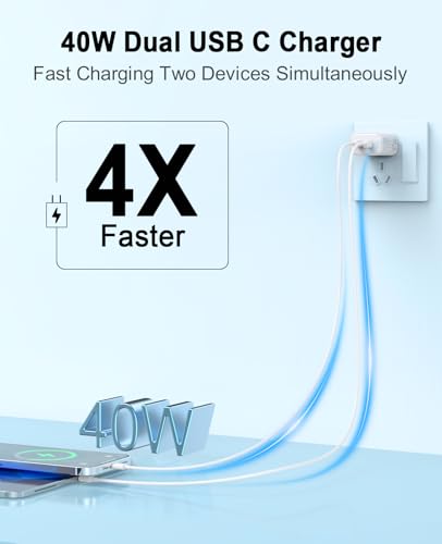 iPhone 17 16 15 Charger, 4 Pack 40W USB C Charger Dual Port Fast Charging Block (4-Pack 6 ft USB C to C Cable Cord Included) for iPhone 17 16 15 Pro Max/15Pro/15/15Plus,iPad | USB C Charger Fast Charging (4-Pack 6 ft USB C to C Cable Cord Included) for iP