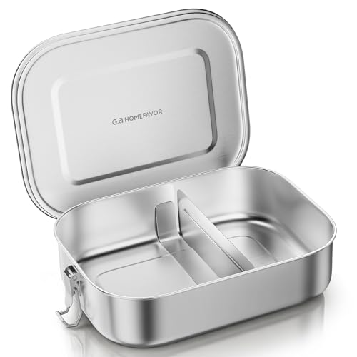G.a HOMEFAVOR Stainless Steel Bento Lunch Box, 2-Compartment, 1600 ml/54 oz | Leak-Proof, Dishwasher Safe, BPA-Free, with Lock Clips & Removable Divider, Large Capacity, Meal Prep, for Adults - size: 1600 ml - with Compartments