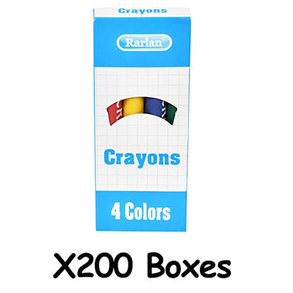 Rarlan Crayons Bulk, 4 Classic Colors, 200 Boxes, 800 Count Crayons | for Kids, Toddlers, Teachers, Restaurants, Party Favors, Goody Bags, Classroom Must Have, School Supplies