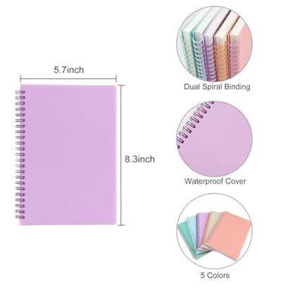 5 Pack Lined Spiral Journal Notebook for Women & Men, 8.3" x 5.7",80 Sheets/160 Pages College Ruled Notebook, A5 Plastic Hardcover Notebook for Office,School,Home