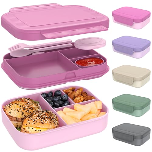Caperci Stackable Bento Lunch Box for Adult & Teens - Reinforced Leak-Proof Lunch Container 4-Compartment with Utensils & Sauce Container, BPA-Free, Dishwasher/Microwave Safe, 47oz (Cherry Blossom) - color: Cherry Blossom