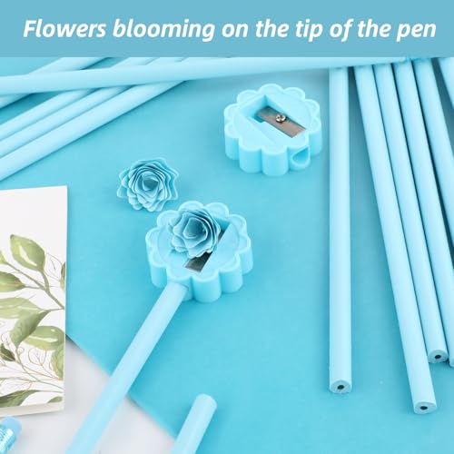 24 Pcs Blue Triangular Grip HB Graphite Pencils with Erasers and Sharpener,Wooden Cased Pencils for Kids,Cute School Supplies for Classroom,Teacher Supplies,Drawing,Sketching,Party Favors - color: Blue