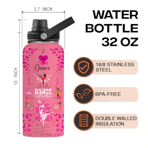 Dancer Water Bottle for Girls Women - 32oz Dance Ballet Stainless Steel Water Bottle - Cute Dancer Insulated Cup - Pink Ballerina Tumbler for Sports, Travel - color: Dancer