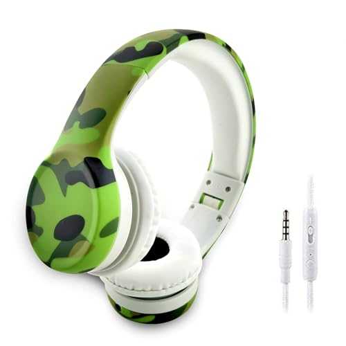 Kids Headphones with Cord, Toddler Headphones with Sharing Function, 85dB/93dB Safe Volume Limit, for Toddler Children Baby Boys Girls On-line Study, School, Travel use (camo Green) - color: camo green