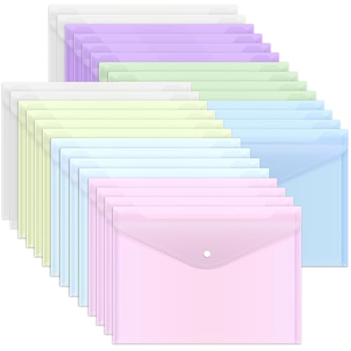 EOOUT 28pcs Plastic Envelopes, Plastic Folders for Documents, Poly Folders with Snap Closure, A4 Size, Letter Size, for School and Office Supplies - color: Pastel, style: 28pcs