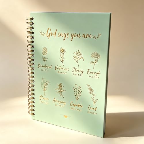 Christian Spiral Notebooks For Women - Bible Study Prayer Journal Dairy With God Says,140 Pages,Hardcover Coil-Bound Subject Notebook College Ruled,Inspirational Gifts For Church Members Journals For Writing, A5(5.8"X8.3") (Green) - color: Green