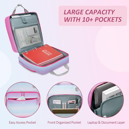 Ytonet Zipper Binder 3 Ring, 3 Inch Binder with Zipper Fit 15.6 in Laptop, 600 Page Extra Large Multi-Pocket School Binders Organizer with Shoulder Strap Handle for Girls Kids Women Student, Blue-Pink - size: 3 inch