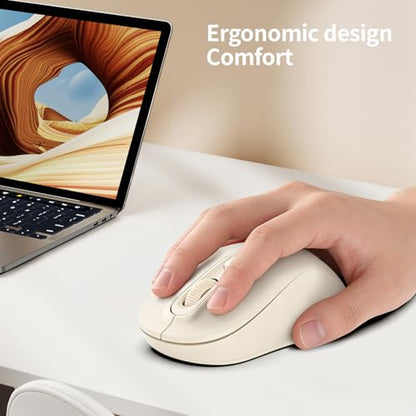 Wireless Mouse, 2026 New Model, Silent Click Ergonomic Design, Portable, 4 Buttons, Adjustable DPI (800/1200/1600), for Laptop/PC/Office (Beige) - color: beige