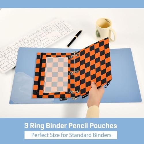 OrangeRed Buffalo Plaid Binder Pouches 3 Ring for Boys Girls School Office College Supplies Black Chessboard Halloween Pumpkin Aqua Pencil Pouches Case Bag with Clear Window and Zipper 2 Pack - color: Pumpkin
