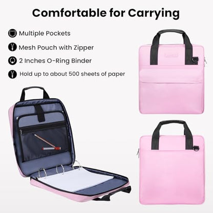 3 Ring Zipper Binder, Durable School Zip Binder, 2" 500 Sheets | Sturdy organizer with strap & pockets fits laptops. Internal pouch keeps daily tech gear easy to carry. - color: Pink