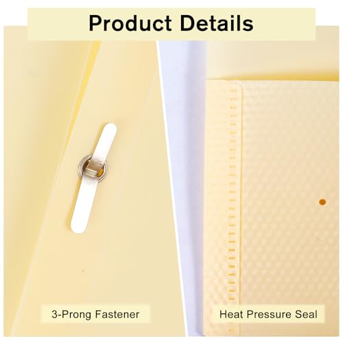 6-Pack Plastic andPockets and Prongs,2-Pocket and3 Fasteners, Pastel Folders Holds 8-1/2" x 11" Paper for School/Office/Home, Yellow - color: Light Yellow, size: 6-Pack