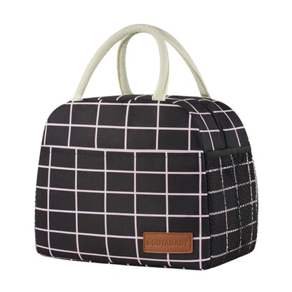 douyadady Lunch Bag Women/Men Lunch Box Women/Men (Black+Pink Blocks) | Spacious Lightweight Waterproof Sturdy Durable Great Value For Office Work School Picnic Travel - color: Black+Pink Blocks