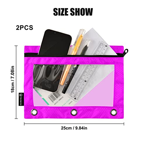 Binder Pouches,Magenta Purple Pencil Pouch for 3 Ring Binder 2 Pack Clear Pencil Bag with Zipper for Office School Supplies - color: Magenta Purple