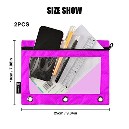Binder Pouches,Magenta Purple Pencil Pouch for 3 Ring Binder 2 Pack Clear Pencil Bag with Zipper for Office School Supplies - color: Magenta Purple