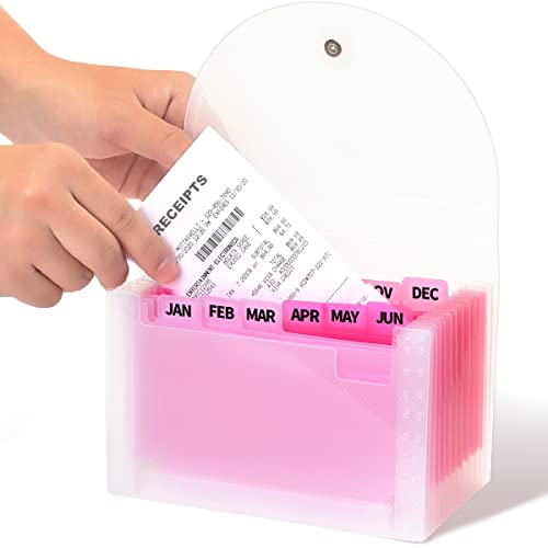 H4D Coupon Receipt Holder, 13 Pocket Accordion File Organizer, 7x4.5 Inches, Pink | Polypropylene Plastic, Elastic Button Loop, 6" Expansion, A-Z, Monthly and Blank Tab Labels, Colored Pockets - color: Pink