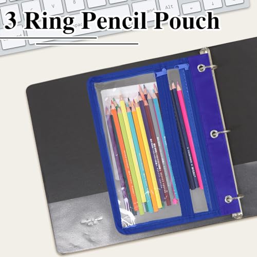 YoeeJob Pencil Pouch for 3 Ring Binder with 1.5 inch Expandable Large Capacity, Double Pockets Zipper Pencil Case, Pencil Binder Pouch for School Office Home,Blue - color: blue