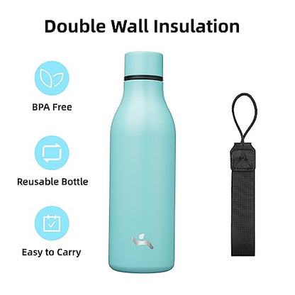 Konokyo Insulated Water Bottle with Strap,18 oz Double Wall Stainless Steel Vacuum Bottles Metal Water Flask,Turquoise - color: Turquoise, size: 18 Ounces