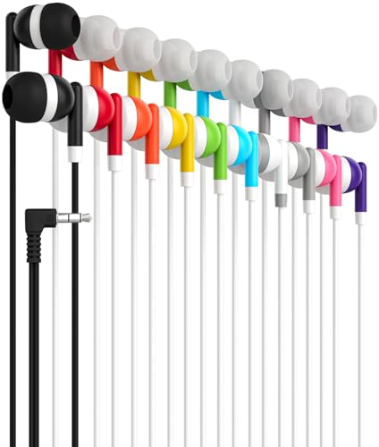 Maeline 20 Pack Bulk Earbuds, Wired 3.5mm in-Ear Headphones for Classroom, Students, School, Individually Wrapped Earbuds for Laptop, Tablet, Chromebook for Travel, Library, Hotel - color: Multicolor, size: 20 Pack