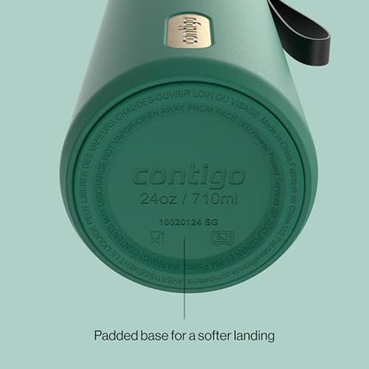 Contigo SnapSeal 709.8ml(24온스) 스테인리스 스틸 진공 단열 물병, 누출 방지 자동 닫힘 뚜껑, 휴대용 스트랩 및 재사용 가능한 빨대, BPA 프리 및 납 프리, 식기세척기 사용 가능 - color: 다크 에메랄드 샴페인, size: 24온스