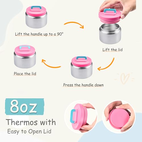Bento Lunch Box for Kids with 8oz Soup Thermo Leak-Proof Lunch Food Containers with Snack Sauce Container for Kid Girls Boys to School,Pink - color: Pure Pink