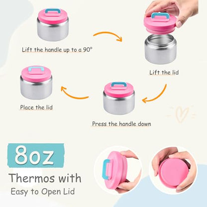Bento Lunch Box for Kids with 8oz Soup Thermo Leak-Proof Lunch Food Containers with Snack Sauce Container for Kid Girls Boys to School,Pink - color: Pure Pink