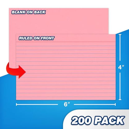 Chell Pastel Colors Ruled Index Cards 4x6 Heavyweight, 200 Count | 65 lb. Cover Weight, Ruled Front and Blank Back, Easy Writing, Not Easy to Penetrate Ink - color: Pastel, size: 4"x6"