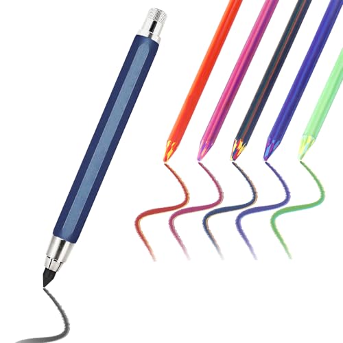 Drawing Pencil with Colored Pencils Bulk 5.6mm Mechanical Pencil Rainbow Lead Refills Mechanical Clutch Graphite Pen with Built-in Sharpener Metal Sketch Pen for Drawing,Construction - color: 5.6mm Pencil with 5 Colorful Refills