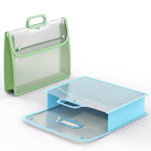 ABC life 2 Pack Clear Plastic Expanding File Folder with Handle | Portable, File Organizer for Letter/A4 & Manila Folders, with Inner Mesh Pocket for Home, Office & School - color: Clear Blue&green, size: 2 PACK