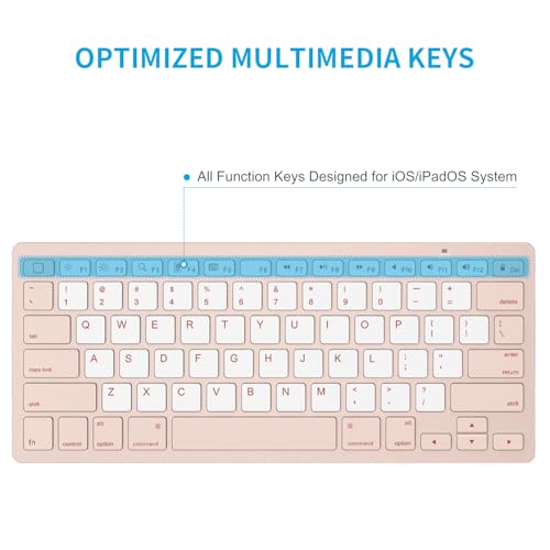 OMOTON Ultra-Slim Bluetooth Keyboard for iPad 11th/10th/9th/8th/7th, iPad Pro/Air/Mini and iPhone Series, Wireless iOS Keyboard with 12 Multimedia Keys for Office, Travel, School, Pink & Pearl White - color: Pink & Pearl White