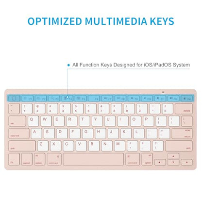 OMOTON Ultra-Slim Bluetooth Keyboard for iPad 11th/10th/9th/8th/7th, iPad Pro/Air/Mini and iPhone Series, Wireless iOS Keyboard with 12 Multimedia Keys for Office, Travel, School, Pink & Pearl White - color: Pink & Pearl White