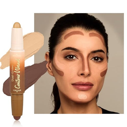 Contour Highlighter Stick，2-in-1 Dual-Ended Cream Bronzer & Highlighter Sticks Pen for Face Body Contouring Makeup- Buildable，Waterproof, Easy to Apply Suitable for Beginners，04Nude Brown+Nude - color: A04#Rich