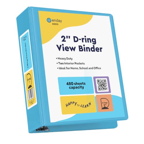 Enday 2 Inch 3 Ring Binder, Blue Heavy Duty Three Ring Binder, 480 Sheets Capacity - 2 Inch Binder for Home School and Office. - color: Blue, size: 2-Inch