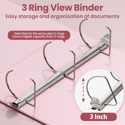 SUNEE 3 Ring Binder 3 Inch D Ring, Clear View Binder Three Ring PVC-Free (Fit 8.5x11 Inches) for School or Office Supplies, Assorted Pastel, 4 Pack - size: 3 Inch