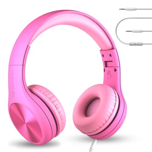 LilGadgets Connect+ Pro Wired Kids Headphones for School with Microphone, Volume Limiting Over-Ear Headset with Cord, SharePort Technology & SoftTouch Padding, Pink - color: Pink, size: Plain
