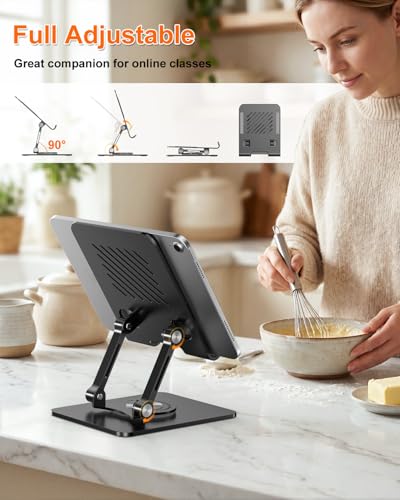 Tablet Stand for iPad, Aluminum iPad Stand for Desk | 360° Rotating, Compatible with 4.7-12.9" iPad, Foldable, for Tablet, Kindle, Galaxy Tab, Black - color: Black