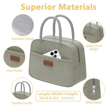 JBGOYON Leakproof Bento Box & Insulated Lunch Bag Set, 4-Piece, Khaki | 6-hour thermal retention, includes nested knife fork spoon, 2 reusable snack pouches, designed for adults and kids - color: Khaki