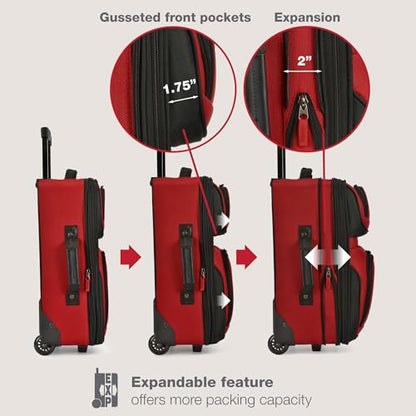 U.S. Traveler Rio Lightweight Softside Rolling Carry-on Suitcase, 2-Wheel Single, Red - color: Red, size: 21"