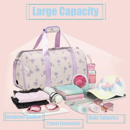 Jumpopack Corduroy Dance Bag Girls Duffle Bags Gymnastics Overnight Sleepover Gym Bag with Shoe Compartment and Wet Pocket,Heart Shape - color: Heart Beige