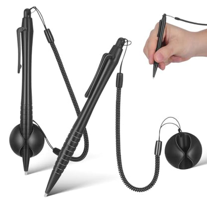 2 Pcs Resistive Stylus Pen Spring Rope, Black ABS Silicone 4.91x0.28 Inch, Hard Tip Touchscreen Navigation POS Machine Industrial Control