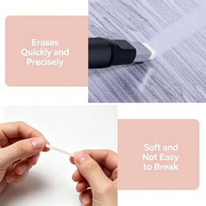 4 Pack Retractable Mechanical Eraser Pen Set (4 Black) with 20 Refills (10 Rectangular,10 Round Tips), Precision Erasers for Artists Drawing, Office & Students - color: Black