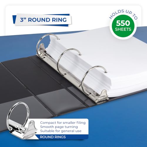 Samsill 3 Inch 3 Ring Binder, Economy Round Ring, Clear View Cover, 550 Sheet Capacity - for School, Home, Office - Black - size: 1-Pack, style: 3 Inch