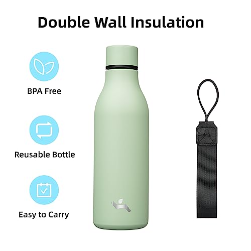 Konokyo Insulated Water Bottle with Strap,18 oz Double Wall Stainless Steel Vacuum Bottles Metal Water Flask,Macaron Green - color: Macaron Green, size: 18 Ounces
