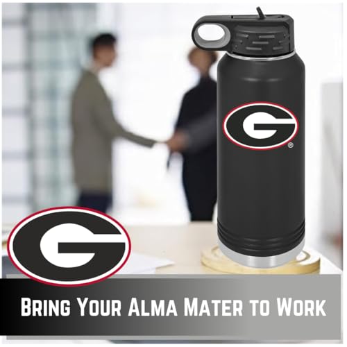 University of Georgia Bulldogs 32oz Stainless Steel Double Walled Black Beverage Bottle with Flip Straw Spout - College Gear for Playoff Season – For Office, Home or Auto – Show your Bulldog Pride - style: Georgia / Black
