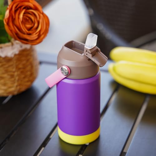 BJPKPK Insulated Water Bottle with Straw Lid, 12oz Thermo Water Bottles with Soft Nozzle, Flex Handle & Non-slip Boot, BPA Free Leak Proof Stainless Steel Metal Thermo, Tumblers, Cups,Violet - color: Violet, size: 12 Ounces