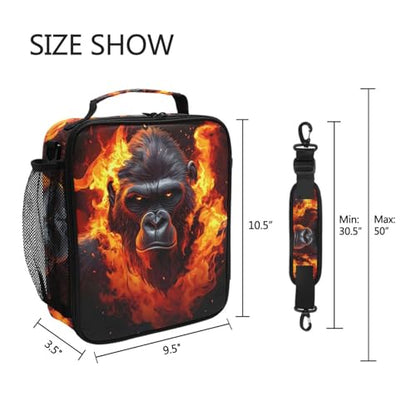 ALAZA Fierce Gorilla King Kong Lunch Box Insulated Lunch Bag Kids Cooler Tote Bag Freezable Shoulder Strap Lunchbox for Girls School Picnic - color: Multi2673