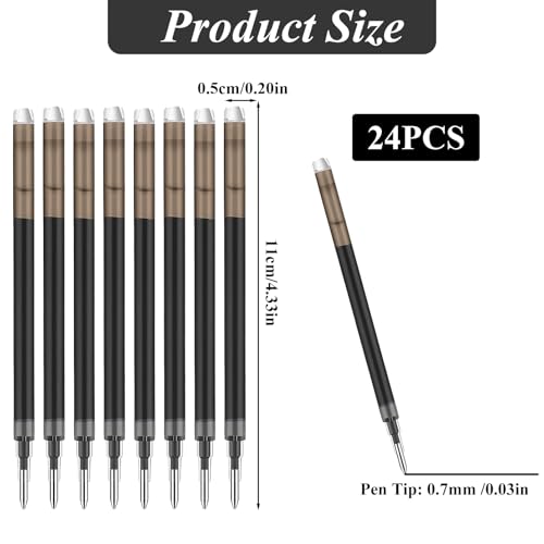 0.7 mm Erasable Gel Ink Pen Refills Compatible with Frixion Friction, Smooth Writing Multicolor Retractable Fine Point Pen Refill for School Office Home Art (Black, 24) - style: Black